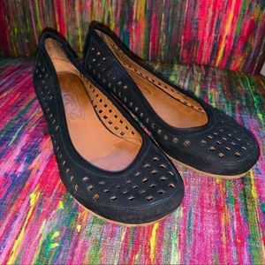 One of 2 Black Perforated Slip On Shoes